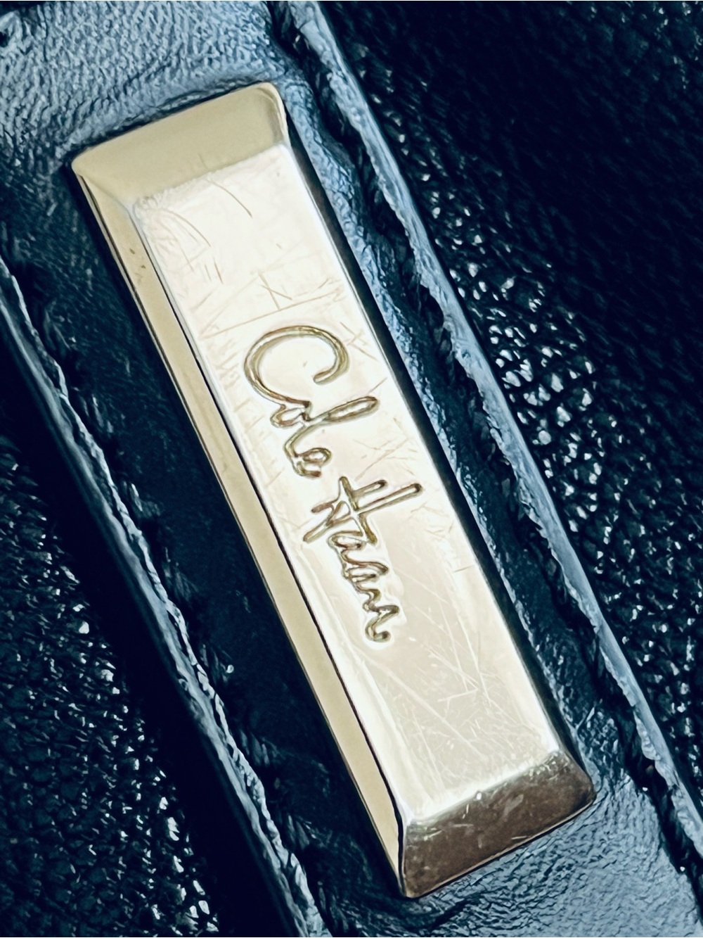 COLE HAAN Black Leather Handbag with Gold Signature Plaque